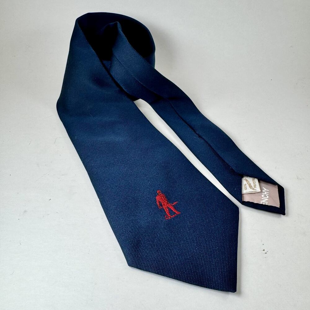 Givenchy Gentlemen Paris Navy Blue Tie Red Embroidered Soccer Man‎ Vintage Mens